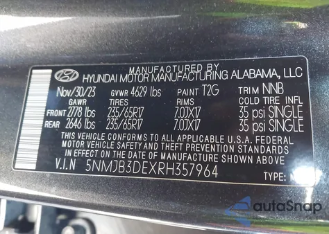 2024 Hyundai Tucson Sel from USA, damaged, VIN 5NMJB3DEXRH357964
